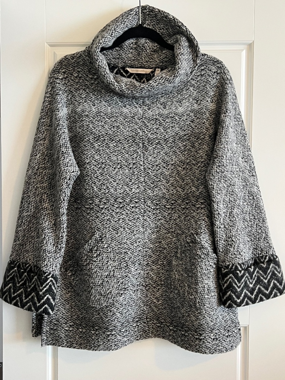 Soft Surroundings Gray Marled Cowl Neck Tunic Sweater Patch Pockets Size M